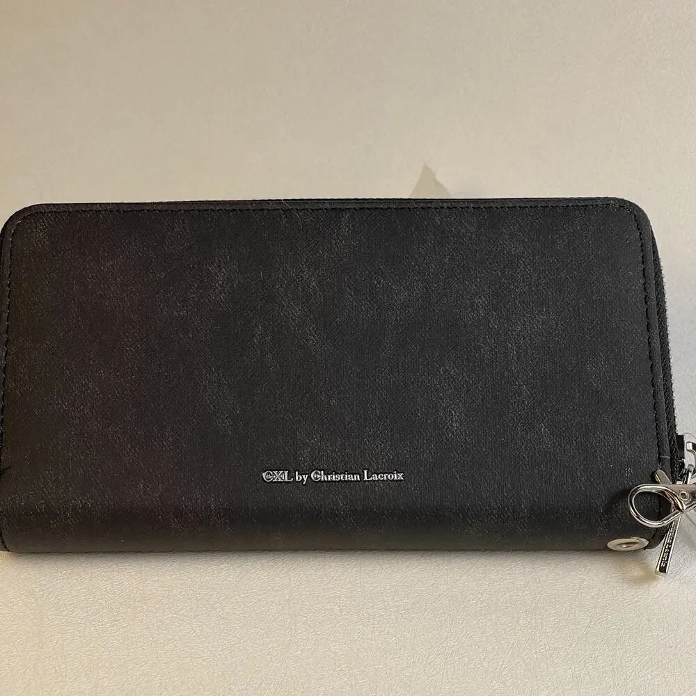 CXL Christian Lacroix Ames Denim Double Zipper Wallet Black NWT